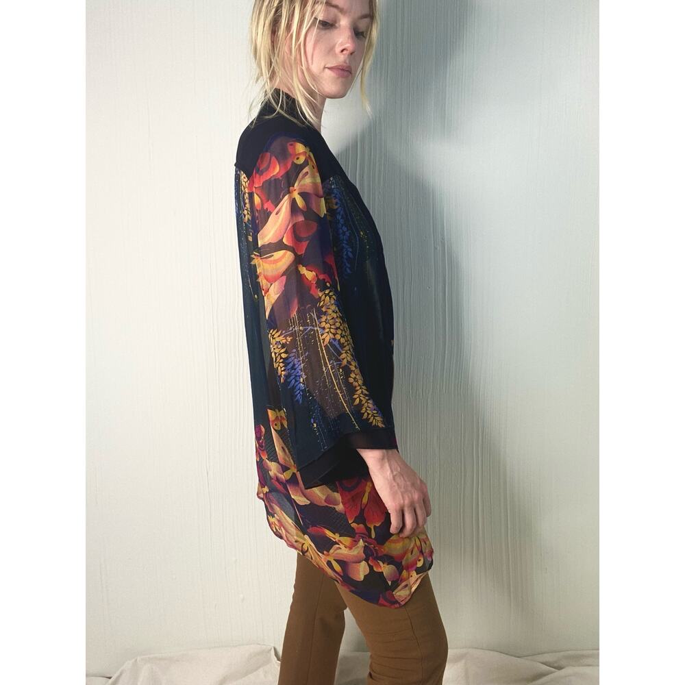 CITRON Black Sheer Silk Kimono Floral Butterflies US MEDIUM - Picture 8 of 15